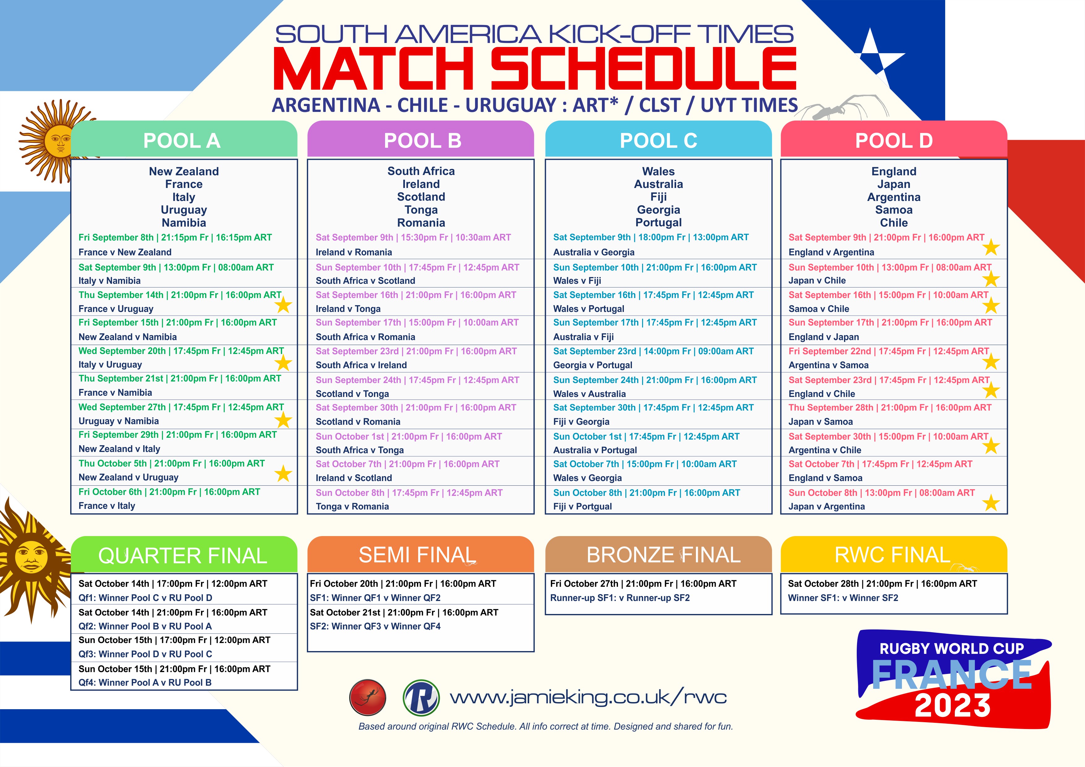Rugby World Cup 2023 Match Fixtures Schedule PDF Download UK