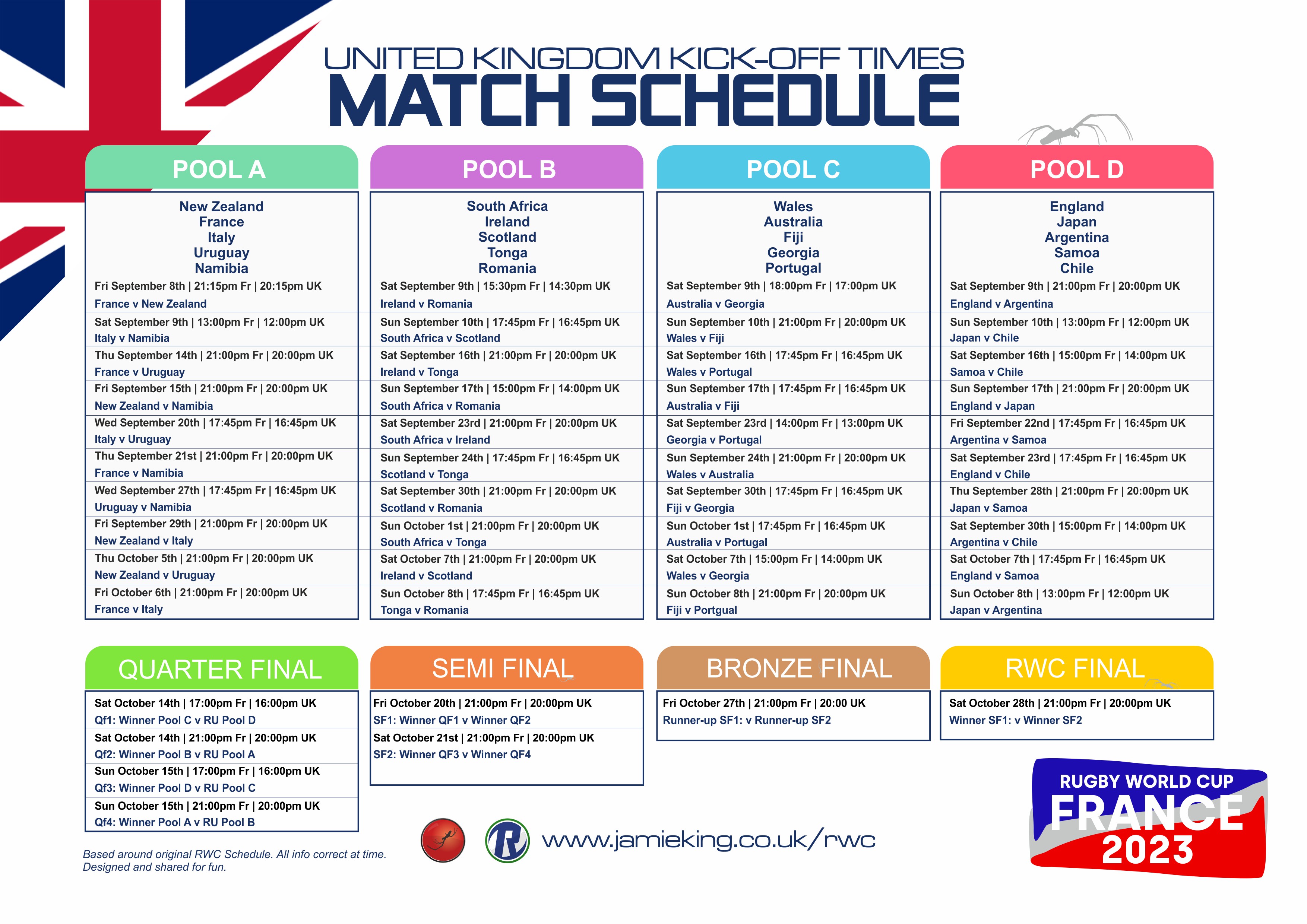 Rugby World Cup 2023 Match Fixtures Schedule PDF Download UK