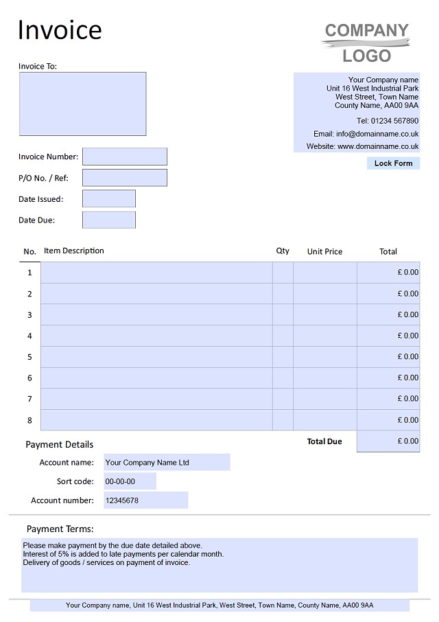 PDF invoice template with custom fields